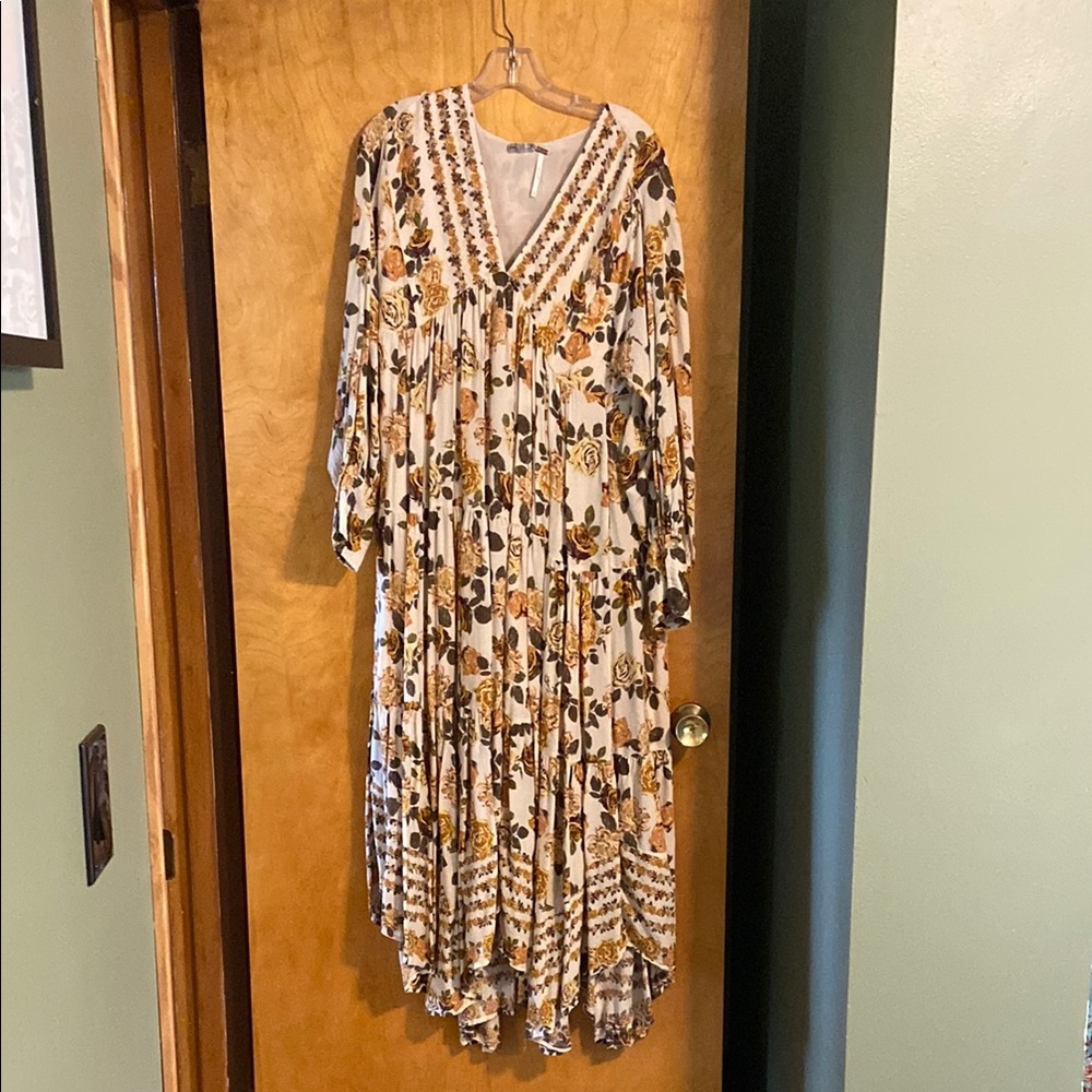 Free People Cream and Yellow Pleated Sundress